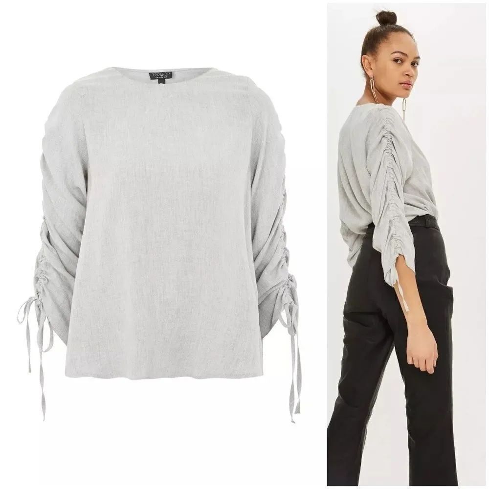 Topshop Ruched Sleeve Blouse